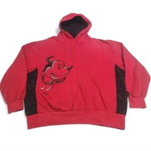 Vtg Disney World Mickey Mouse Unisex 2XL Red Pull Over Hoodie Sweatshirt Resort